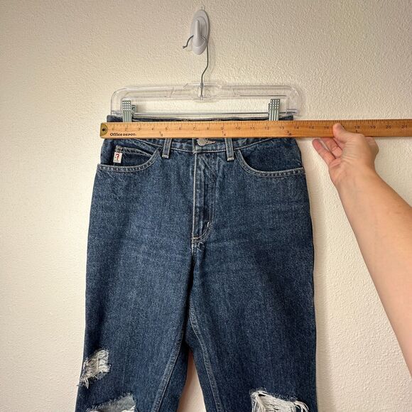 Guess Dark Blue Wash Distressed Slim Leg Raw Hem Denim Jeans 28 - Picture 13 of 16